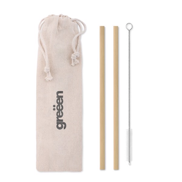 MB - Bamboo Straw w/brush in pouch Natural Straw