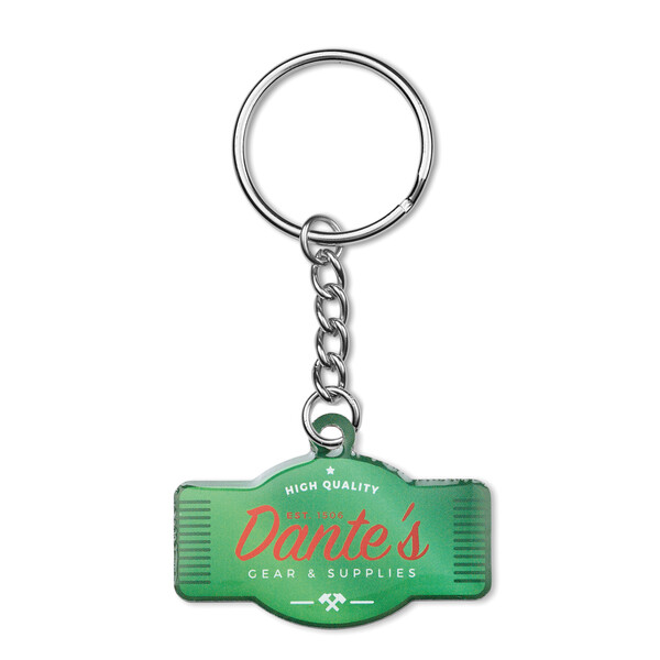 Custom shape stainless steel keychain with a full colour doming - 40mm / M2 ring / Tissue paper wrapping