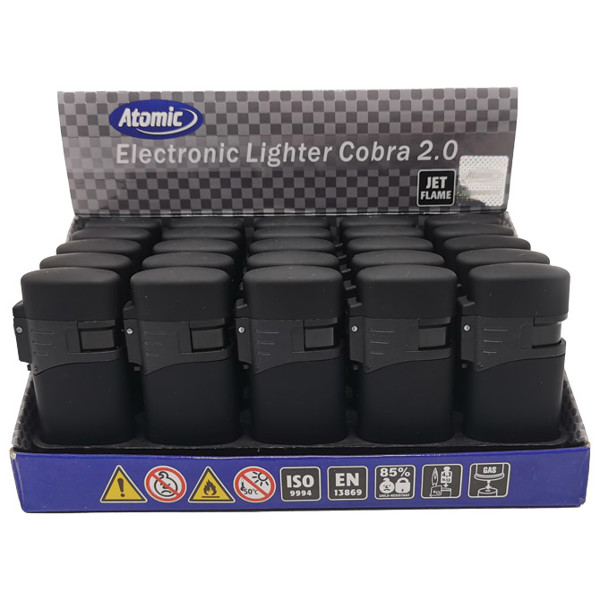 Electronic lighter, rubberized matte Atomic Jet Flame Cobra Trober 2514730 black