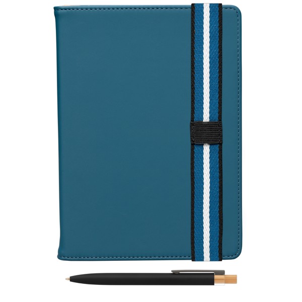 Set de Stylos Newport Recyclés Chevron avec Carnet Rechargeable – A5 - Bleu marine / Jet d’encre 4 couleurs