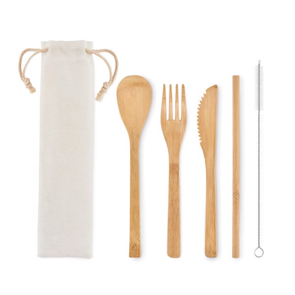 MB - Bamboo cutlery with straw Setstraw