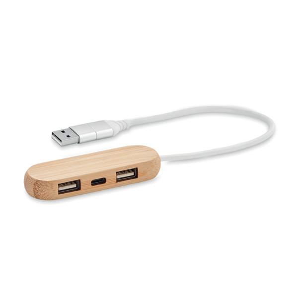 Vina C USB hub, 3 port, Type-C, bamboo case
