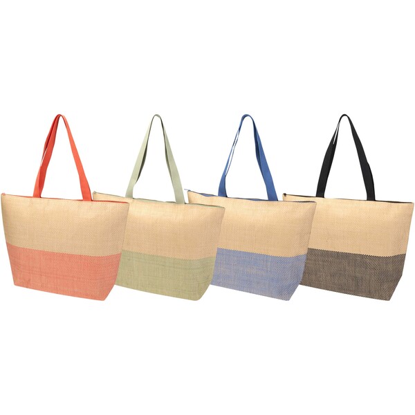 Rhythm straw paper large zipped tote bag 21L - Ocean Blue