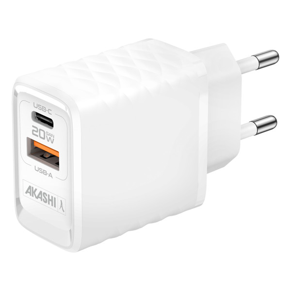 KAKUSHIN - PRISE SECTEUR GAN 20W USB TYPE-C PD + USB-A QC3.0 - BLANC