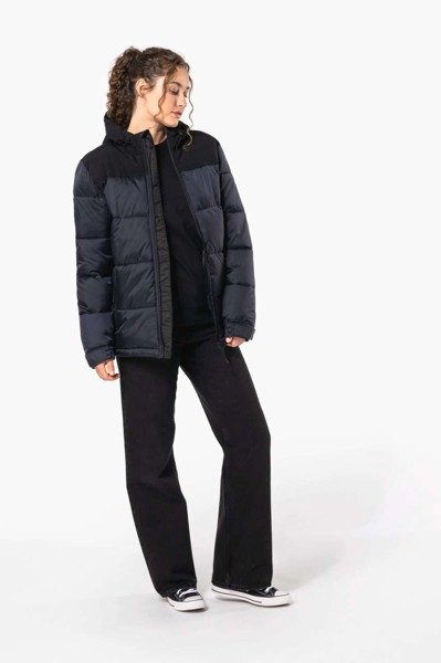 Unisex Bi-Tone Padded Jacket With Hood - Wet Sand / Black / M