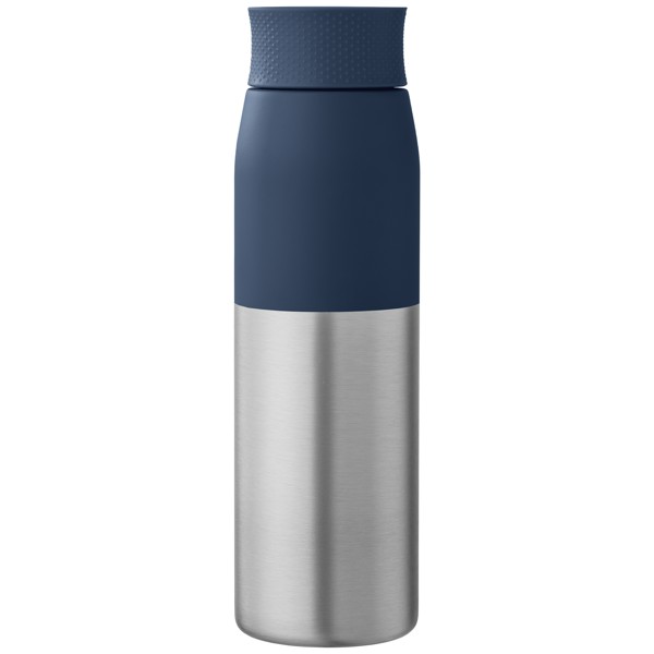 Bouteille Borealis à couvercle à torsion en acier inoxydable recyclé - 650 ml - Bleu marine / Jet d’encre 4 couleurs