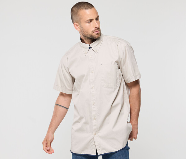 Chemise coton manches courtes - BEIGE / NAVY / L