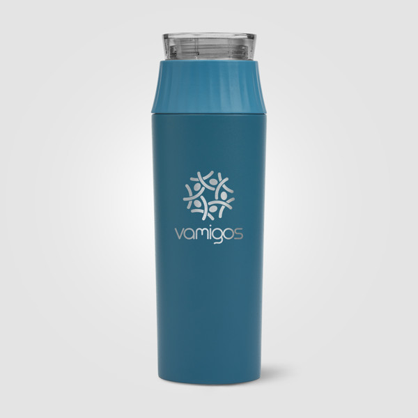 Majesty Recycled Stainless Steel Leakproof Lid Bottle – 590 ml - Steel Blue / Silkscreen