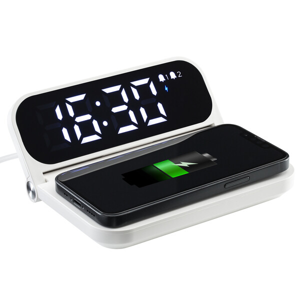 Chargeur sans fil rapide avec réveil BOXBURN - blanc