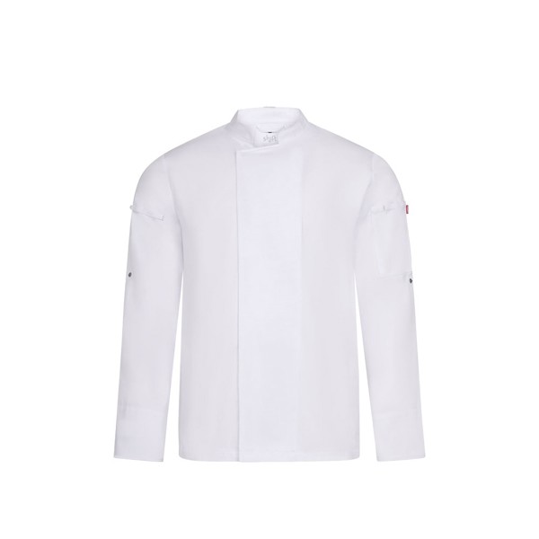 VL AGNI. Chaqueta de cocina unisex (190 g/m²) fabricada con algodón (35 %) y poliéster reciclado (65 %) - Blanco / S