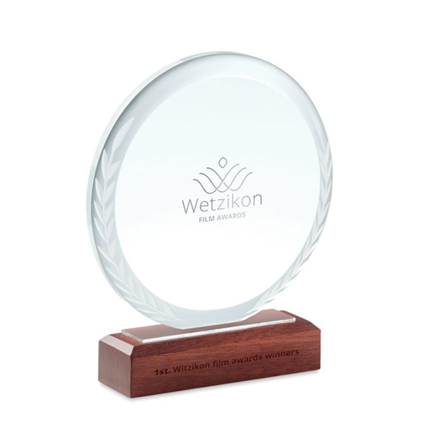 Keen round crystal plaque, beech base