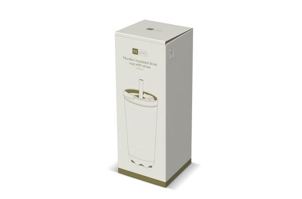InSideOut Stainless Steel Double-Walled Norden Drink Cup with Straw  600ml - White