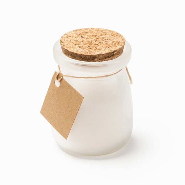 Personalised aromatic candle in glass jar with cork lid