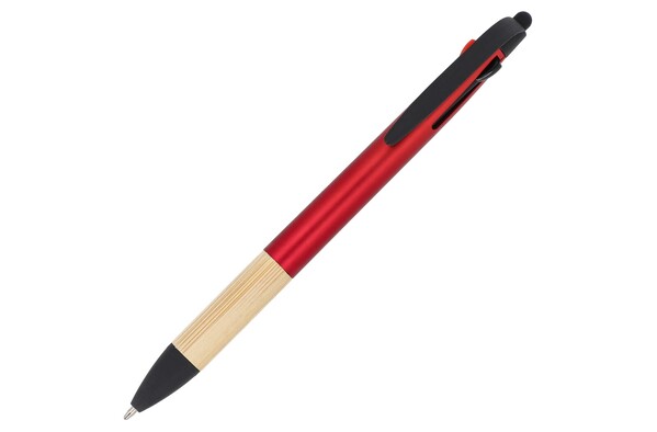 3-colour pen with bamboo grip - Red