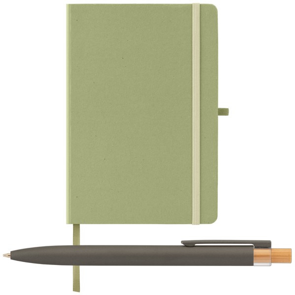 Terra Recycled Milk Carton Hard Cover A5 Notebook & Reborn Pen Set - Sage / 4 Colour inkjet