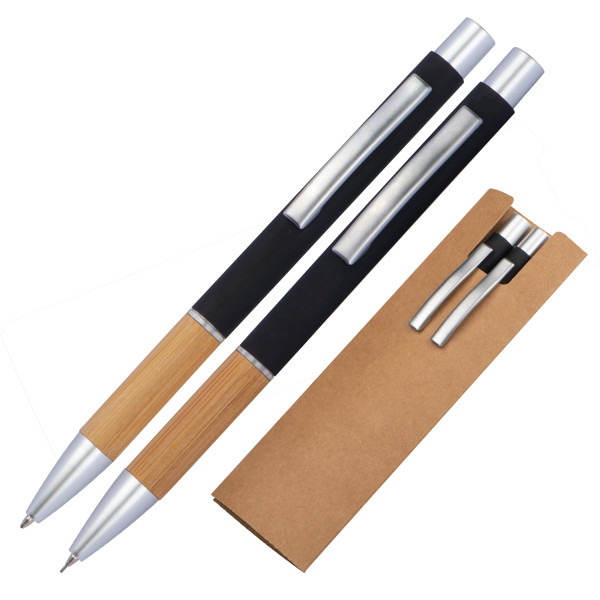 IZABELA Set de scris din aluminiu și bambus - Black