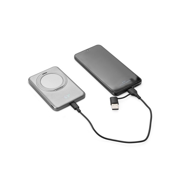 WARSHEL 5. Magnetická powerbanka 5 000 mAh s 15W superrychlou bezdrátovou nabíječkou z recyklovaného ABS (100% rABS) se stojánkem