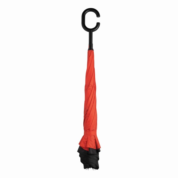 Stick umbrella, reversed close, 109 cm diameter - Black / Red