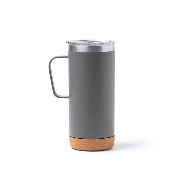 Personalised double-wall recycled stainless steel mug 600 ml with cork base
