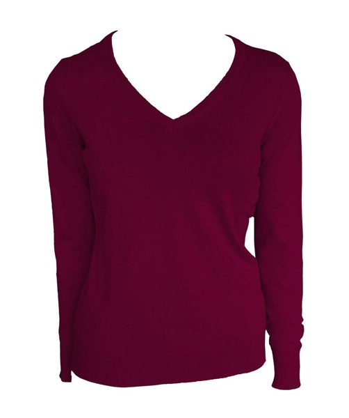 Women’S V-Neck Fine Gauge Cotton Pullover - Bordeaux / L