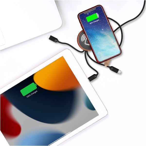 Câble de charge 3-en-1 SCX.design C40 en rPET avec logo lumineux et tapis de charge de 10 W