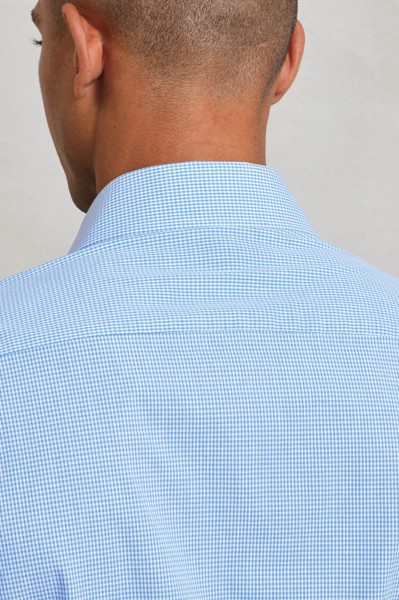 Men's Long Sleeve Gingham Cotton Microcheck Shirt - Black / White / L