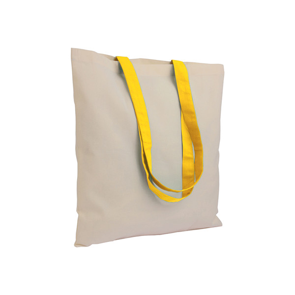 135 G/M2 Natural Cotton Shopping Bag With Coloured Long Handles - Yellow