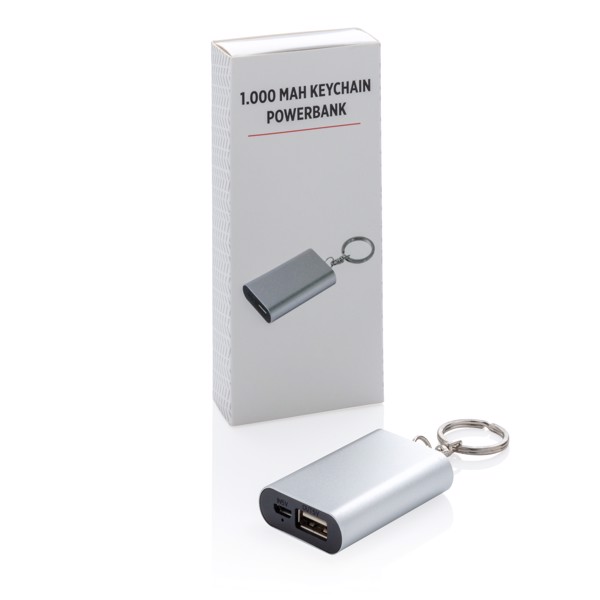 1.000 mAh Schlüsselanhänger Powerbank - Grau