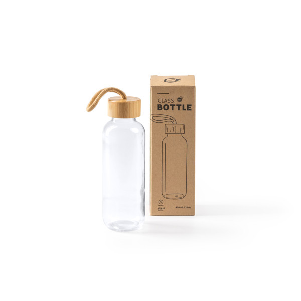 Personalised glass water bottle 450 ml with bamboo anti-leak lid