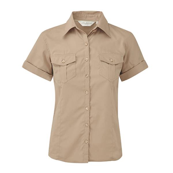 Camisa Senhora Manga Curta 130G - 100% Sarja - Algodão - Caqui / XL