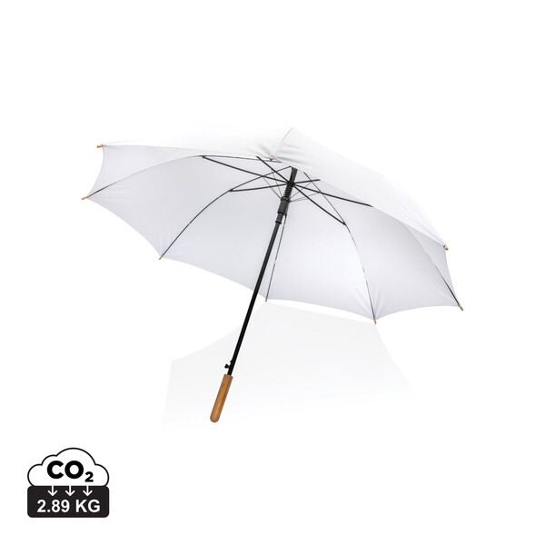 27" Impact AWARE™ RPET 190T auto open bamboe paraplu - Wit
