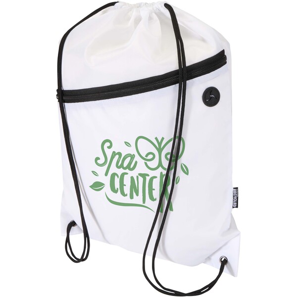 Oriole RPET drawstring bag with zipped front pocket 5L - White