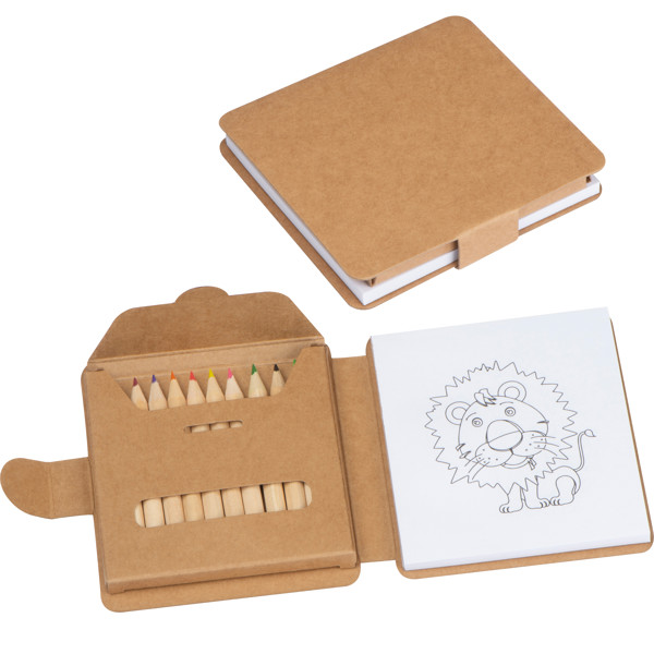 Coloring book with 12 colored pencils RUFUS - Beige