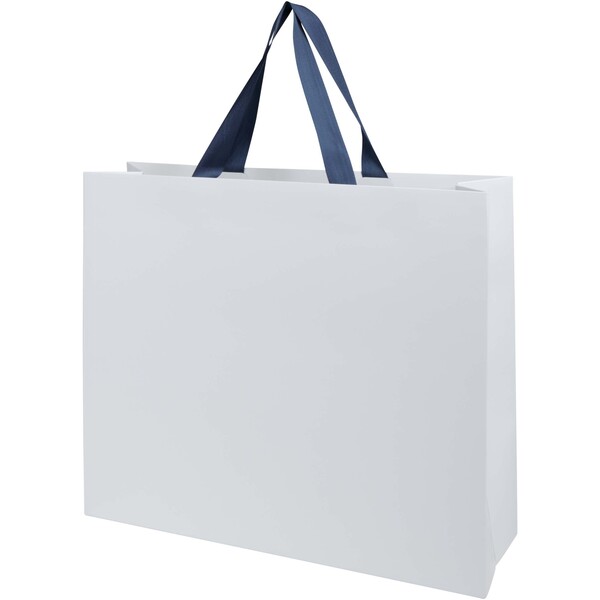 Smartfold 210 g/m² paper bag with ribbon handles and matt lamination -  42 x 12 x 35 cm - Blue