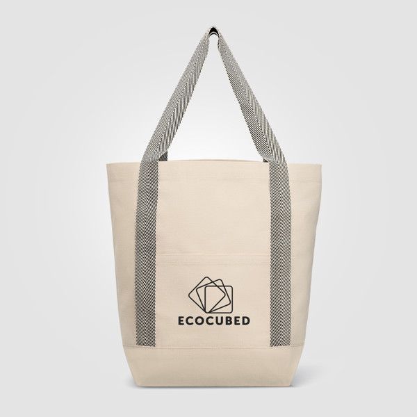 Niva 10 oz. Recycled Cotton Canvas Front Pocket Tote Bag – 12.25L - Black / Heat transfer