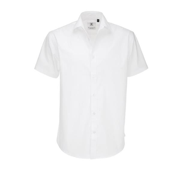 Camisa B&C Black Tie Manga Curta Homem - 97% Algodão Escovado/ 3% Elastano - Popeline - Branco / S