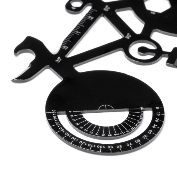 Personalised stainless steel bicycle-shaped multitool with 11 functions