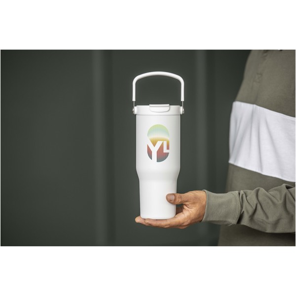Vaso con aislamiento al vacío de cobre de acero inoxidable reciclado certificado RCS de 900 ml y con tapa de doble función "B - Blanco