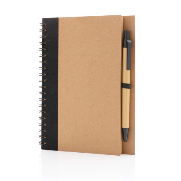 Kraft spiral notebook with pen - Black