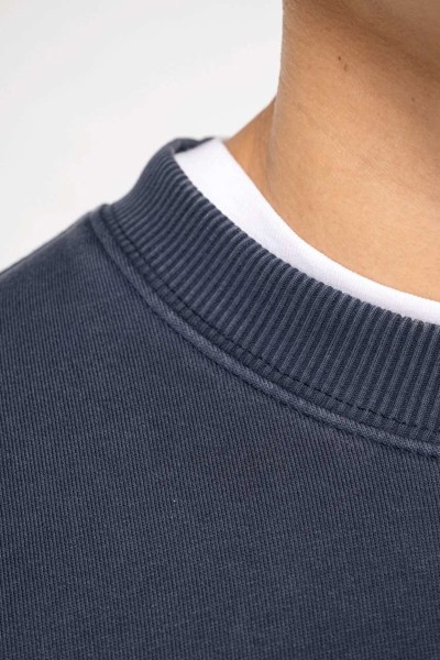 Unisex Washed Effect Oversize Round Neck Sweatshirt - Washed Black / XS