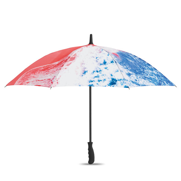 All-over printed 23”, windproof auto opening umbrella with hard plastic handle - Full colour