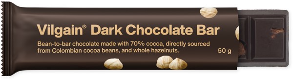 Vilgain Chocolate Bar 45 g Dark chocolate and whole hazelnuts