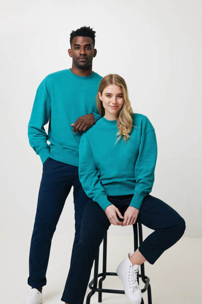 Sweater à col rond en coton recyclé Iqoniq Kruger - Verdigris / XS