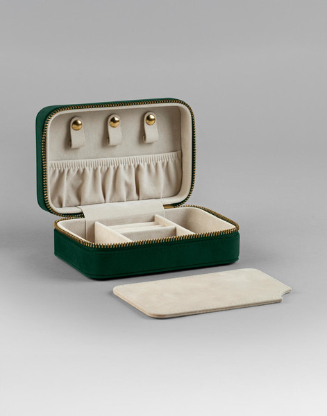 Velvet Travel Jewellery Box - Dark Emerald / ONE SIZE