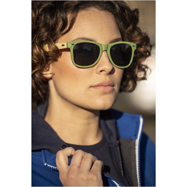 Lunettes de soleil Sun Ray en bambou - Bleu process