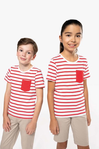Kids' Striped Short Sleeve Sailor T-Shirt With Pocket - Striped White / Red / 6/8