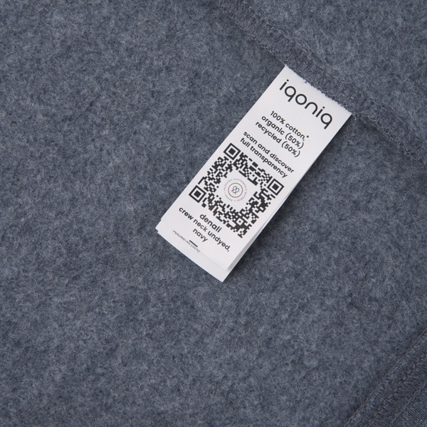 Pull à col rond en coton recyclé non teinté Iqoniq Denali - Heather Navy / XXL