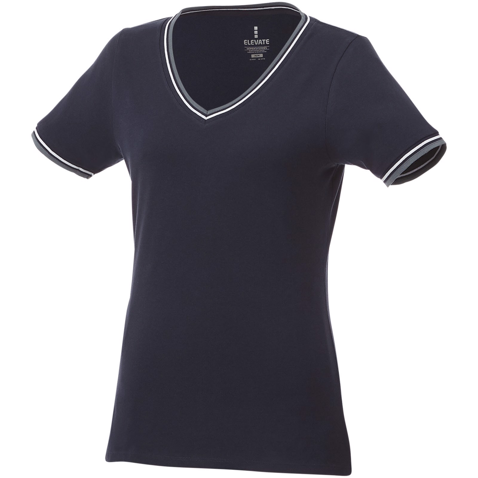 Camiseta de pico punto piqué para mujer "Elbert" - Azul Marino / Mezcla De Grises / Blanco / L