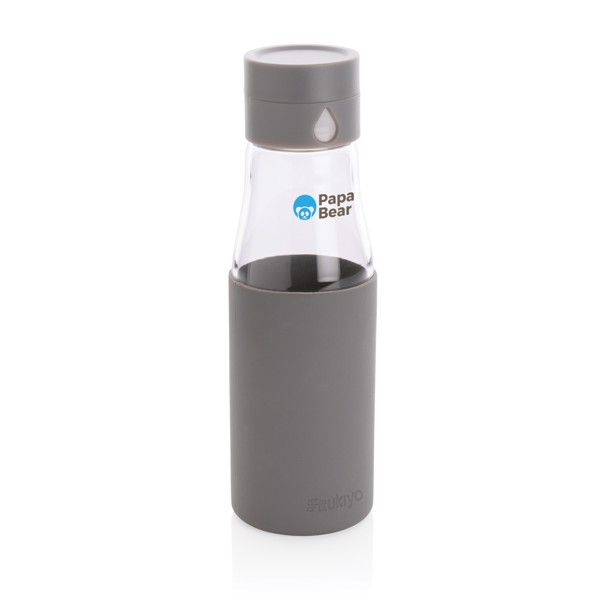 Ukiyo glass hydration tracking bottle with sleeve - Grey