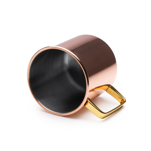 Personalised stainless steel mug 480 ml with copper coating and square gold handle